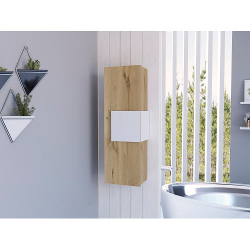 Medicine Cabinet - Single Door - White & Light Oak - Three Shelves
