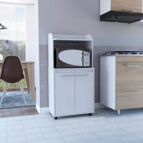 Kitchen Cart - Double Door Cabinet - White - With Open Shelf