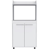 Kitchen Cart - Double Door Cabinet - White - With Open Shelf