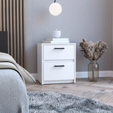 Nightstand - Two Drawers - Metal Handles - White - 18.3" High