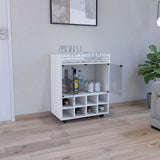 Bar Cart - White - 8 Bottle Racks - Glass Door - Casters - 32"H