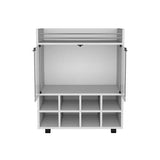 Bar Cart - White - 8 Bottle Racks - Glass Door - Casters - 32"H
