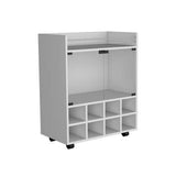 Bar Cart - White - 8 Bottle Racks - Glass Door - Casters - 32"H