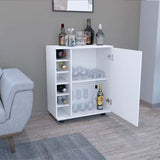 Rolling Bar Cart - White - 6-Bottle Rack & Door Cabinet - 32"H