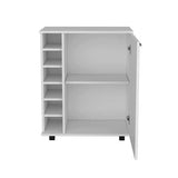 Rolling Bar Cart - White - 6-Bottle Rack & Door Cabinet - 32"H