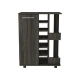 Rolling Bar Cart - Six-Bottle Wine Rack Cabinet - Espresso