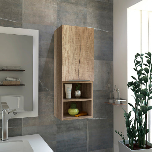 Bathroom Storage Cabinet - Single Door - Open Shelves - Pine