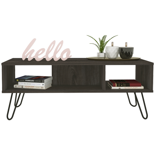 Vassel Coffee Table - Hairpin Legs, Two Shelves, Espresso