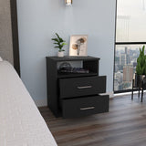 Nightstand - Modern - Black - Two Drawers with Top Shelf - 19.9"H