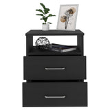 Nightstand - Modern - Black - Two Drawers with Top Shelf - 19.9"H