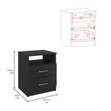 Nightstand - Modern - Black - Two Drawers with Top Shelf - 19.9"H