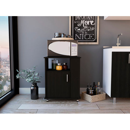Lower Microwave Cabinet - Single Door - Three Side Shelves - Black