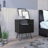 Nightstand - Industrial - Black - Hairpin Legs with Drawer & Shelf