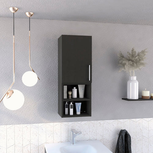 Medicine Cabinet with Door and Open Shelves, Black