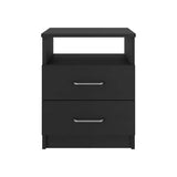 Nightstand - Modern - Black - Two Drawers with Top Shelf - 19.9"H
