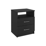 Nightstand - Modern - Black - Two Drawers with Top Shelf - 19.9"H