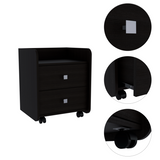 2-Drawer Nightstand - Black Laminate - Steel Knobs - 21.8"H