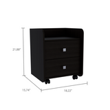 2-Drawer Nightstand - Black Laminate - Steel Knobs - 21.8"H