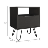 Nightstand - Industrial - Black - Hairpin Legs with Drawer & Shelf