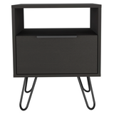 Nightstand - Industrial - Black - Hairpin Legs with Drawer & Shelf