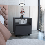 Nightstand - Single Drawer - Divided Shelf - Casters - Black