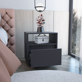 Nightstand - Single Drawer - Divided Shelf - Casters - Black