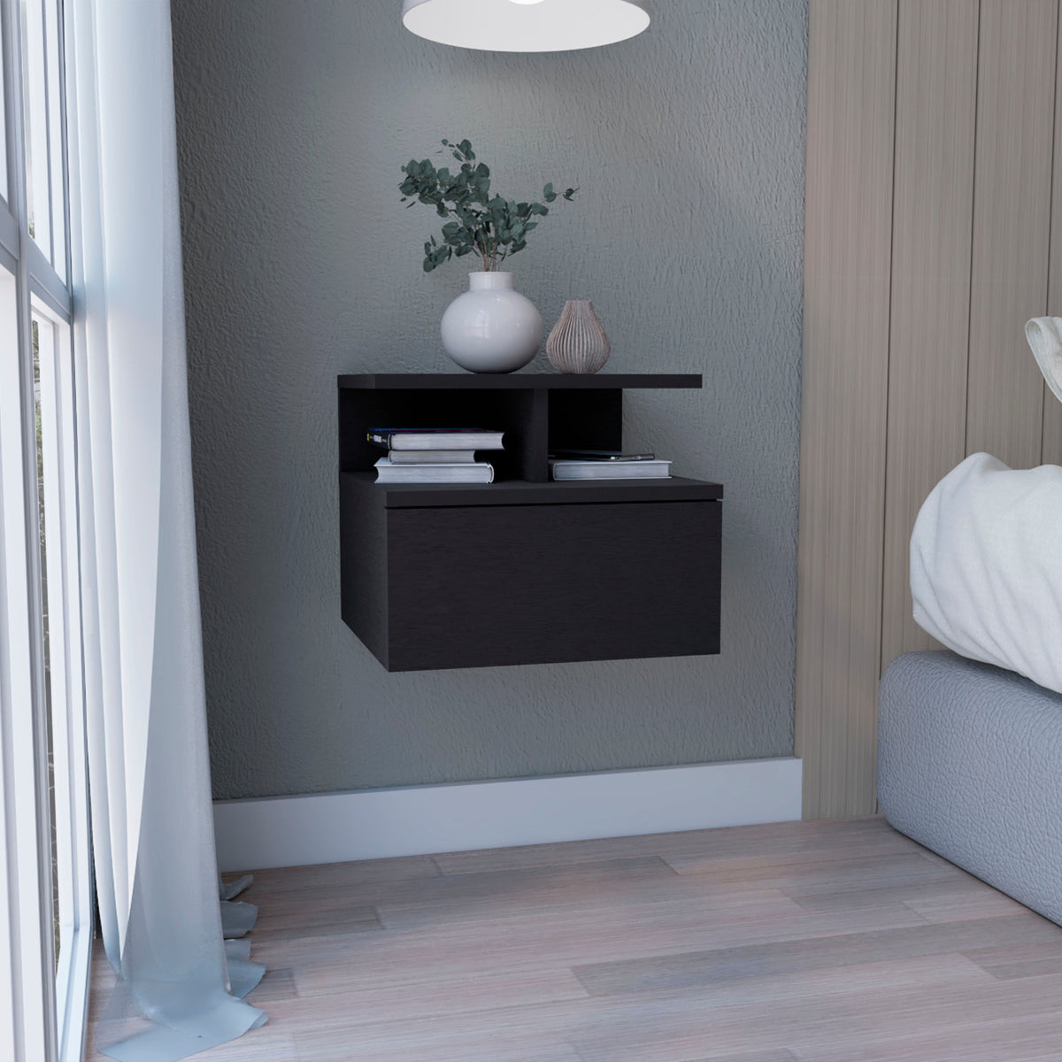 Engineered Wood Nightstand Black