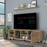 TV Stand for TVs up to 70" with Open Shelves, Light Oak