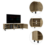 TV Stand for TVs up to 70" with Open Shelves, Light Oak