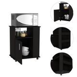Lower Microwave Cabinet - Single Door - Three Side Shelves - Black