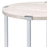 Round End Table - White Oak Finish Top - Chrome Metal X-Base