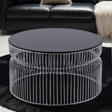 CT901 Modern Round Coffee Table 30" Chrome Metal Glass