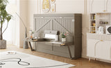 Queen Size Wall Murphy Bed with Storage, Foldable Cabinet Bed with Vanity Desk, Center Mirror & 2 Side Drawers, Distressed Gray(OLD SKU:LP000766AAE)