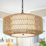 4-Light Rattan Boho Chandelier with Fabric Shade