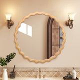 27.5" Round Wavy Wall Mirror Whitewash Farmhouse Decor