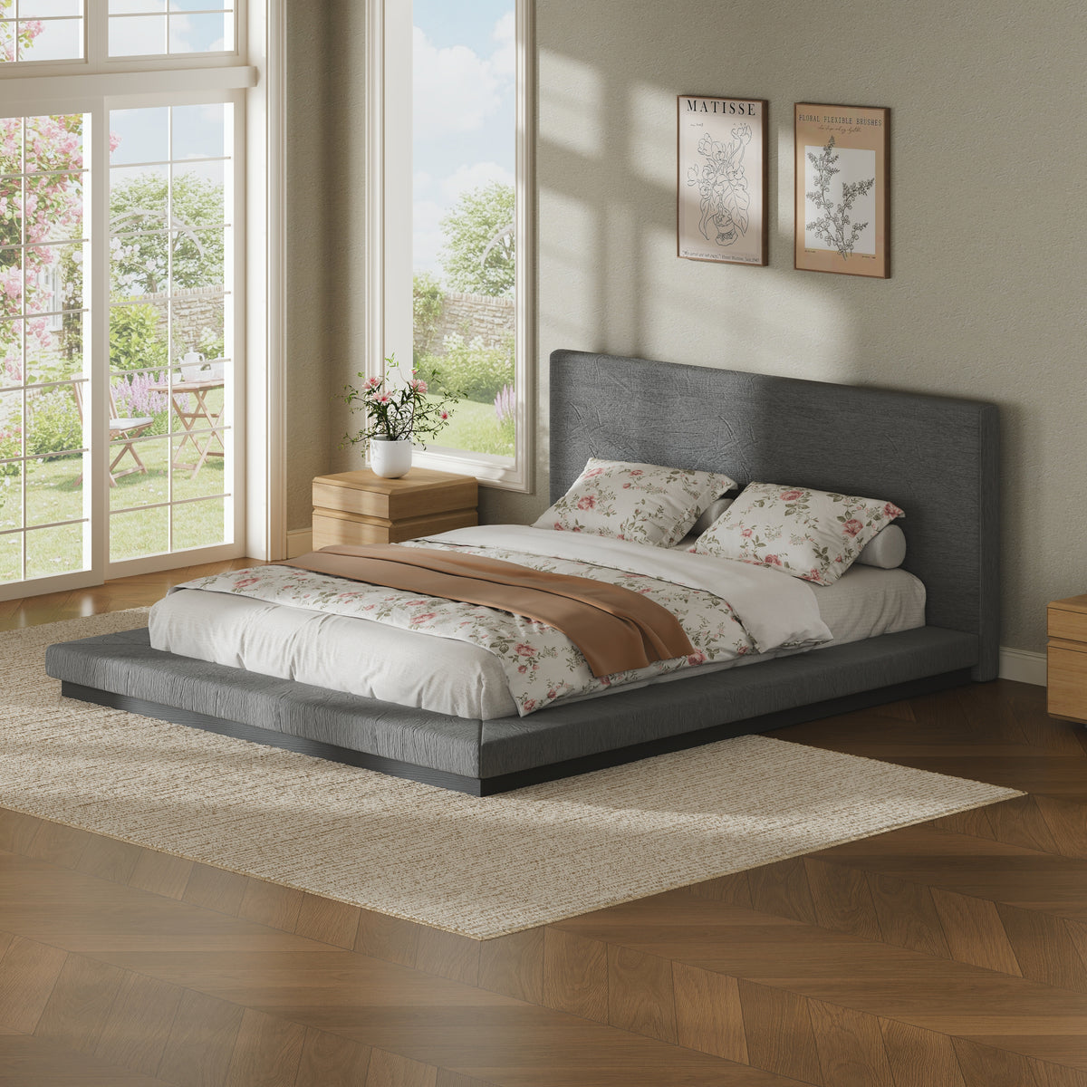 Queen Metal Platform Bed Grey