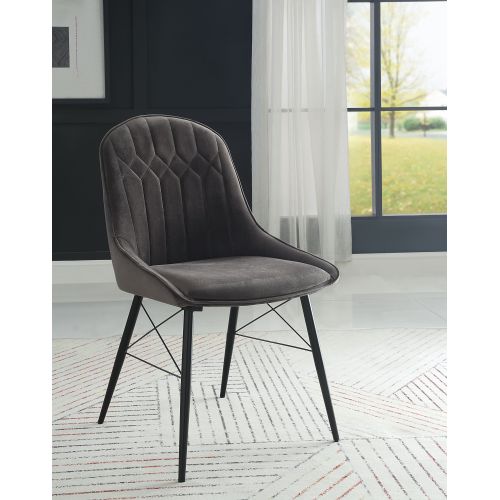 Side Chair Set of 2 - Dark Gray Fabric - Channel Tufted Back