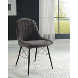 Side Chair Set of 2 - Dark Gray Fabric - Channel Tufted Back
