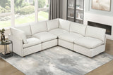 Modern 5-Piece Sectional Sofa Beige Fabric Solid Wood Frame