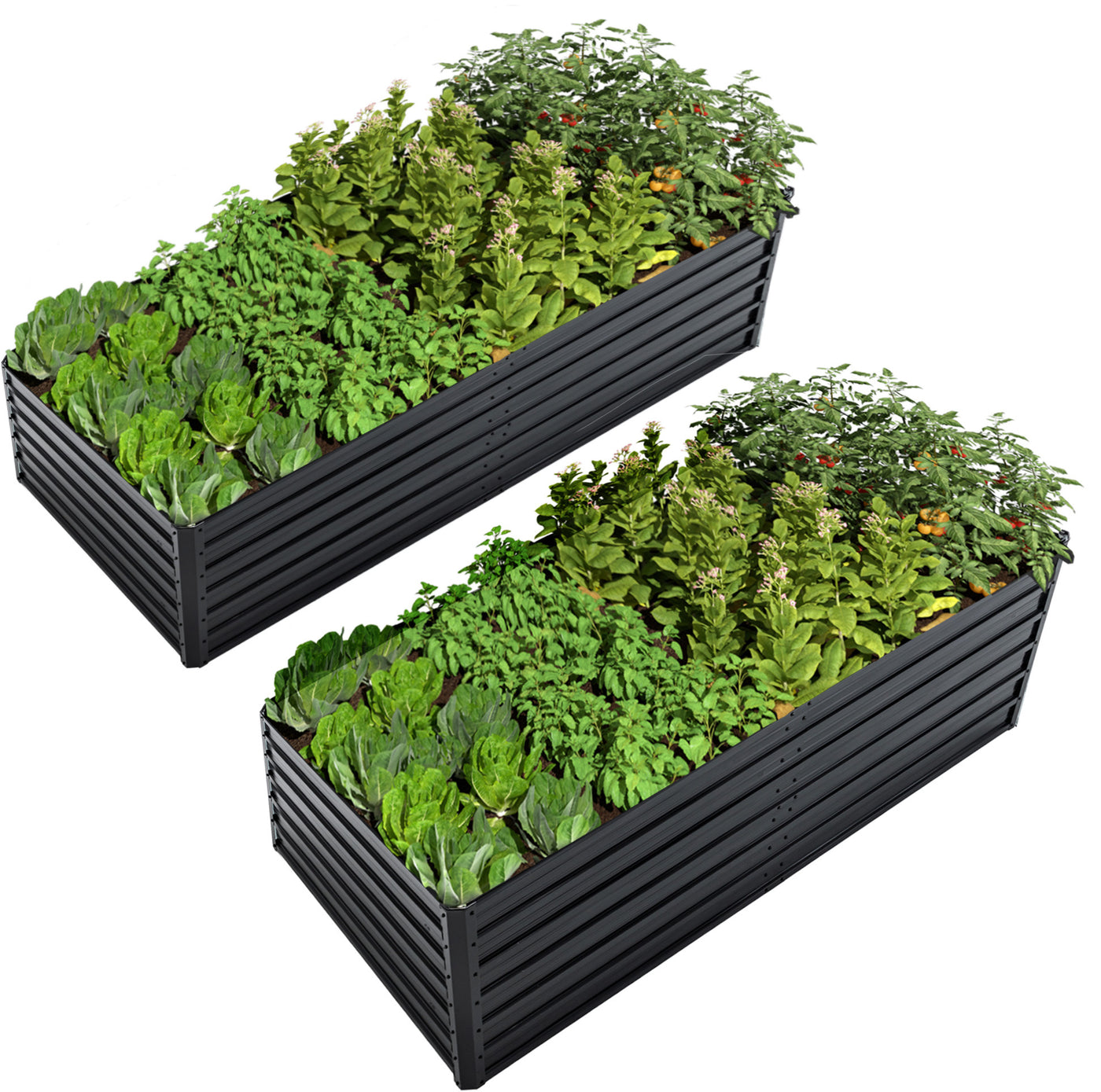 2 Pack Galvanized Metal Raised Garden Bed 8x4x2 ft Black