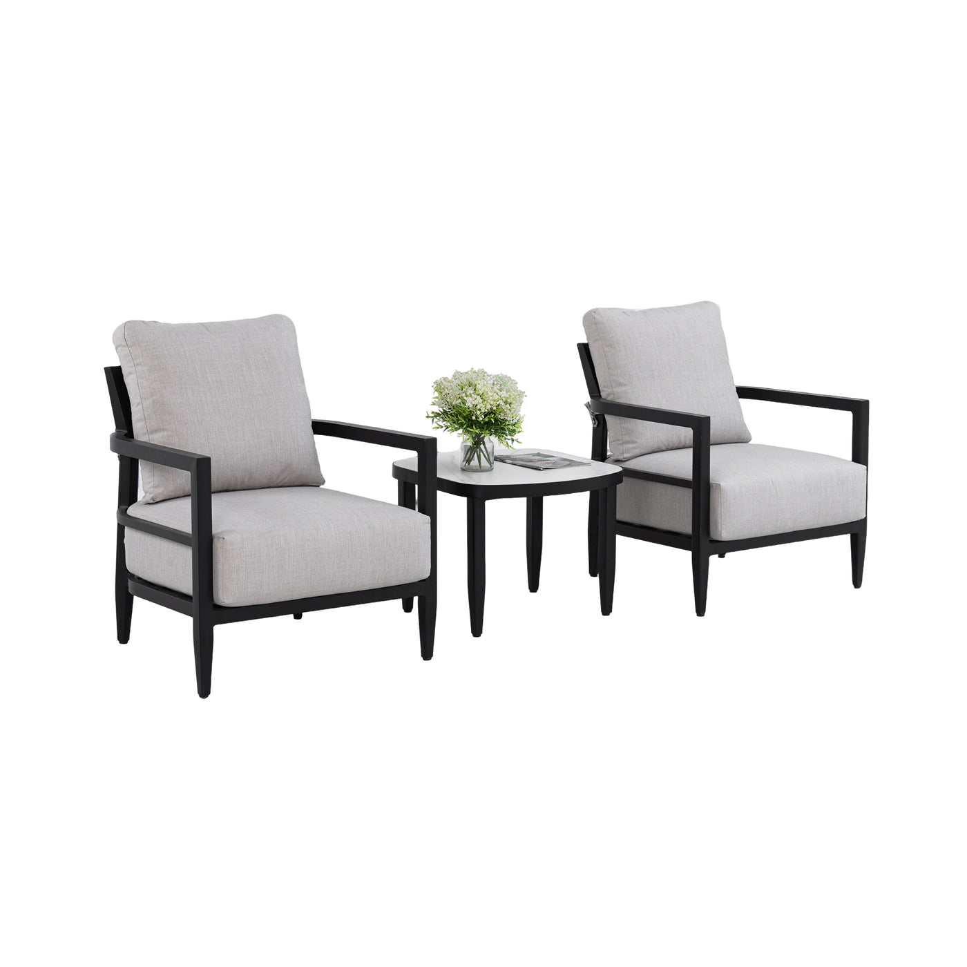 3PC Outdoor Aluminum Patio Furniture Set with Club Chairs