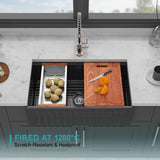 33" Matte Black Farmhouse Kitchen Sink Workstation