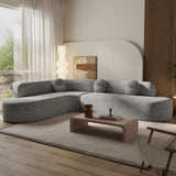 Sectional Sofa Curved Corner Chenille Gray 4 Seat 122 In 3 Pillows