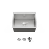 Stainless Steel Single Bowl Kitchen Sink 23"x19" Overmount Dark Gray