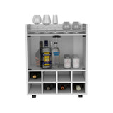 Bar Cart - White - 8 Bottle Racks - Glass Door - Casters - 32"H