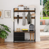 33.1" Wide Hall Tree with 2 Movable Drawers, Shoe Storage, Shelves