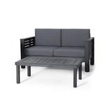 Outdoor Patio Set Acacia Wood Gray 2 Piece Loveseat Coffee Table Cushions