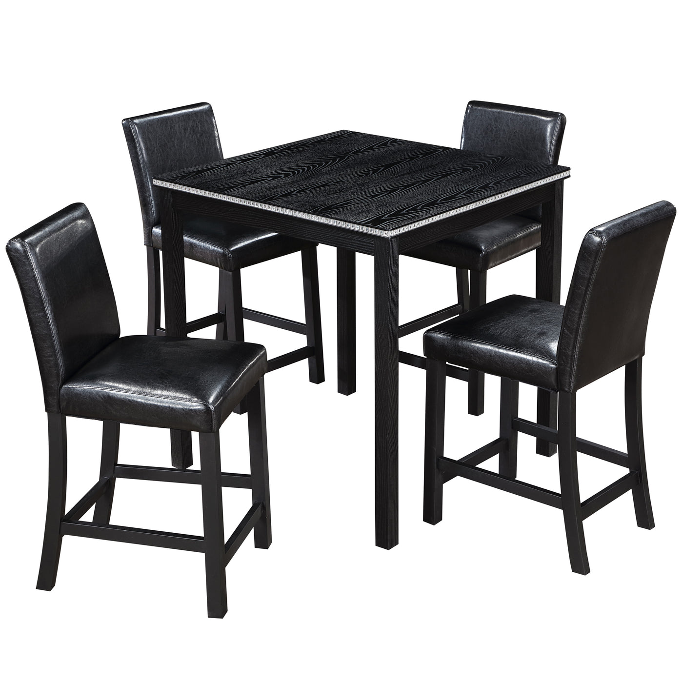 Counter Height 5-Piece Dining Set Black Wood Square Table