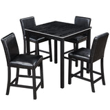 Counter Height 5-Piece Dining Set Black Wood Square Table