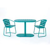 Outdoor Bistro Set Iron Teal 3 Piece Oval Table 2 Chairs Matte Finish